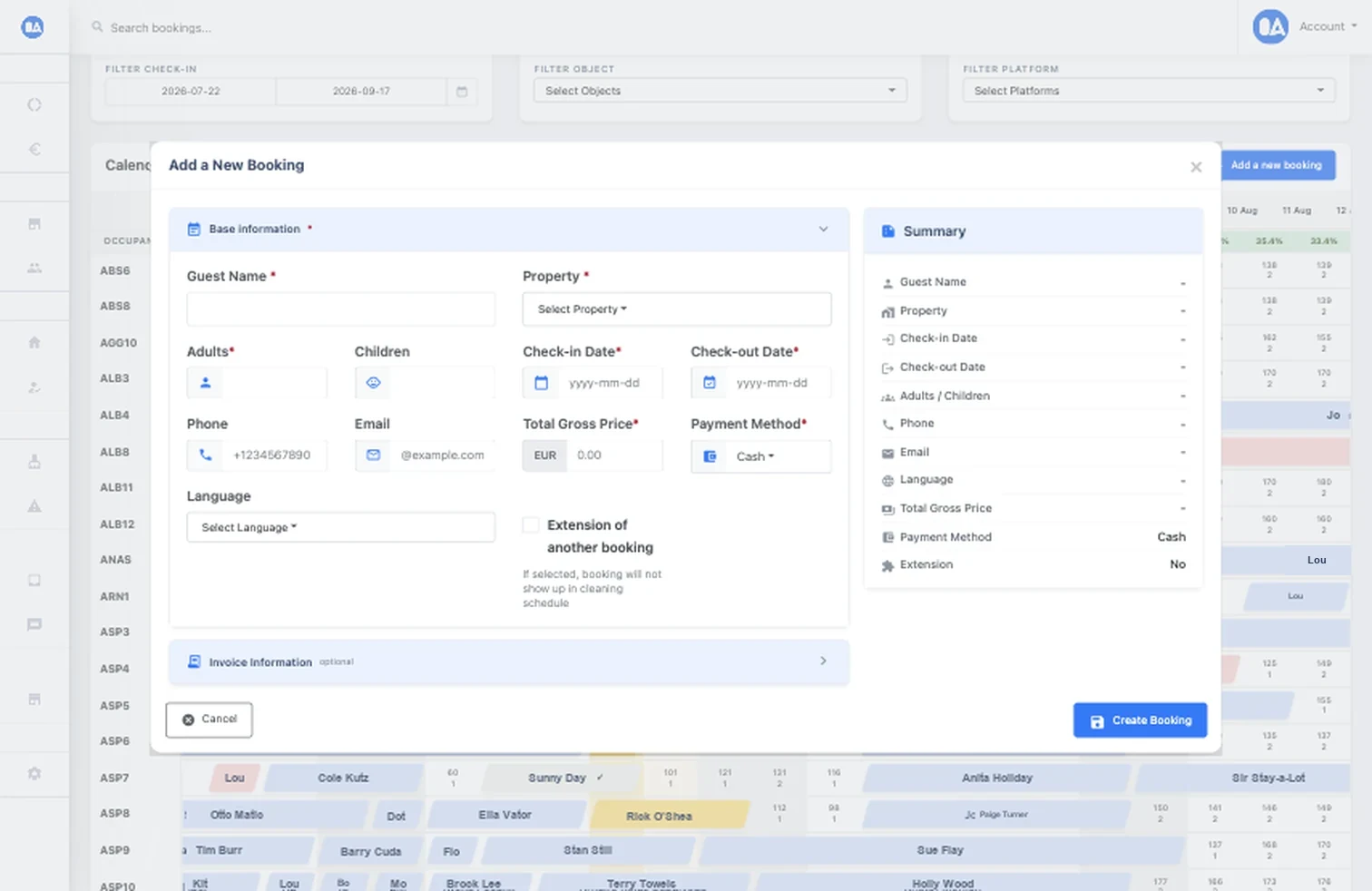 OkupAI booking form illustrating the reservation data used by the website-booking flow